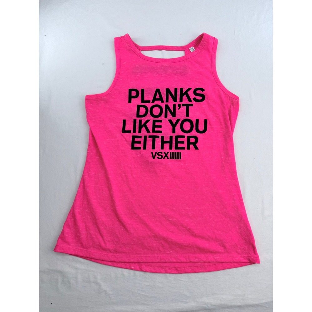 VSX Victoria's Secret Sport Neon Pink Planks Don't Like You Either Tank Top XS